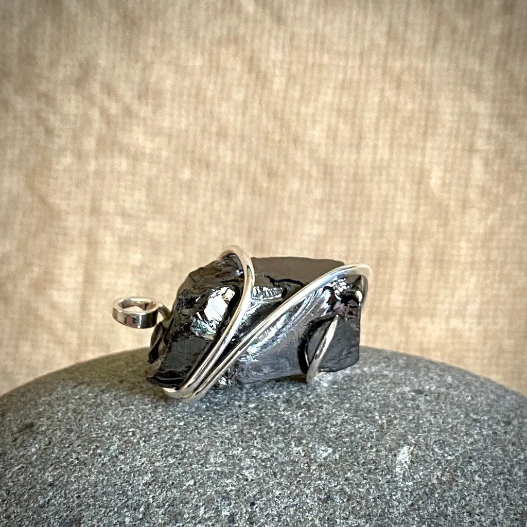 Elite Shungite Pendant, 6.9g, Hand Forged Sterling Silver