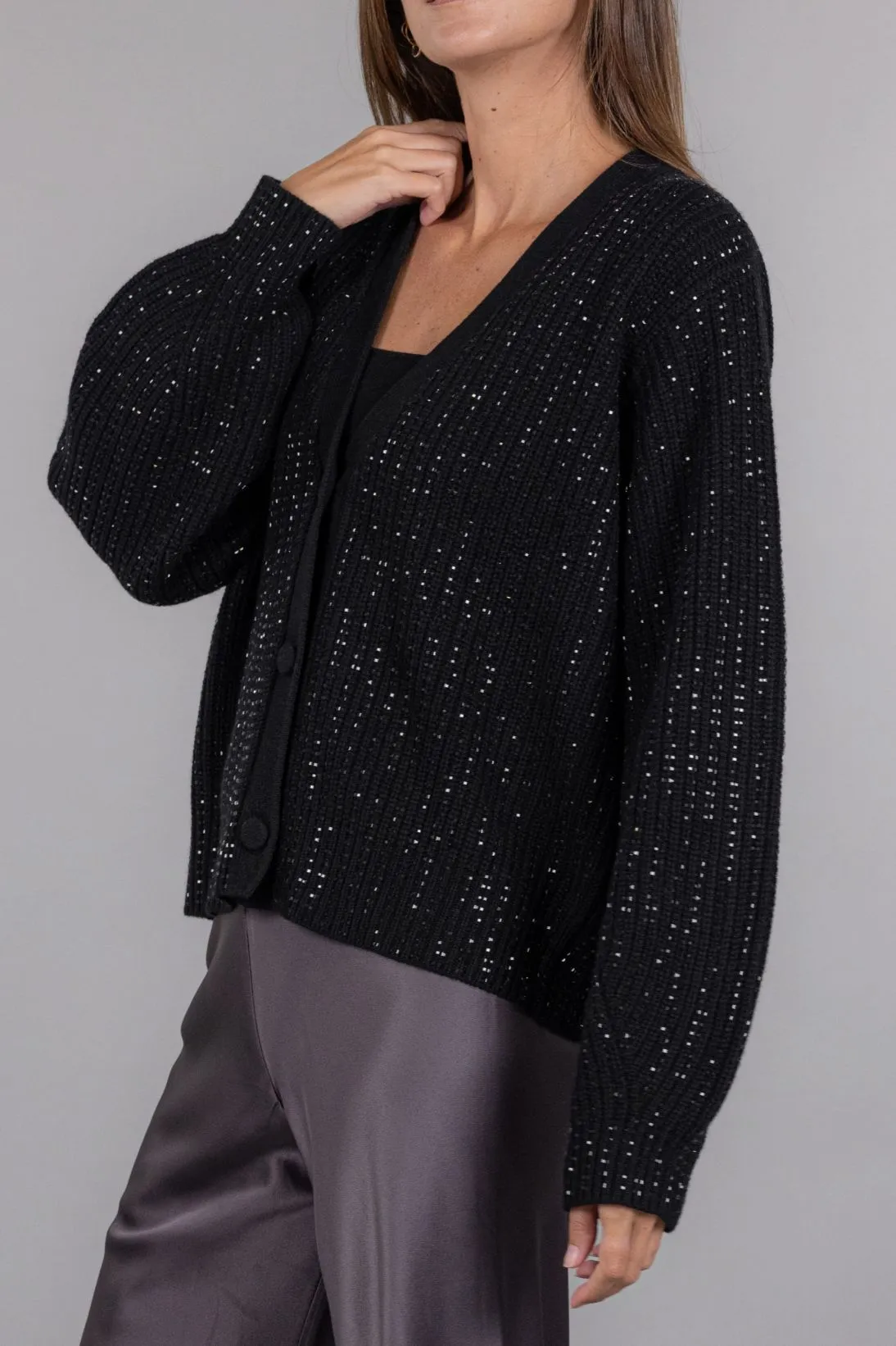 EMBELLISHED SHAKER STITCH CARDIGAN