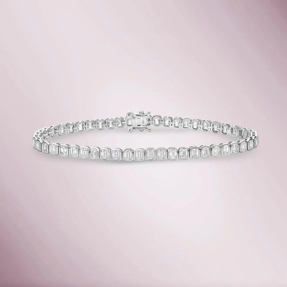 Emerald Cut Diamond Tennis Bracelet (5.80 ct.) Bezel Set in 18K Gold