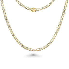 Emerald Cut Diamond Tennis Necklace (13.60 ct.) Bezel Set in 18K Gold