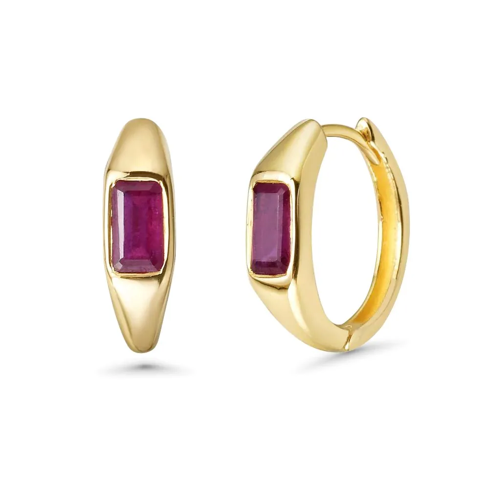 Emerald Cut Ruby Huggies Earrings (1.00 ct.) in 14K Gold