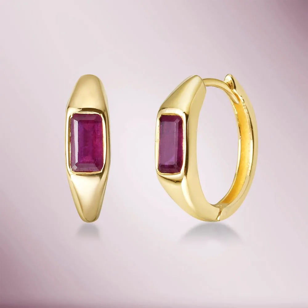 Emerald Cut Ruby Huggies Earrings (1.00 ct.) in 14K Gold