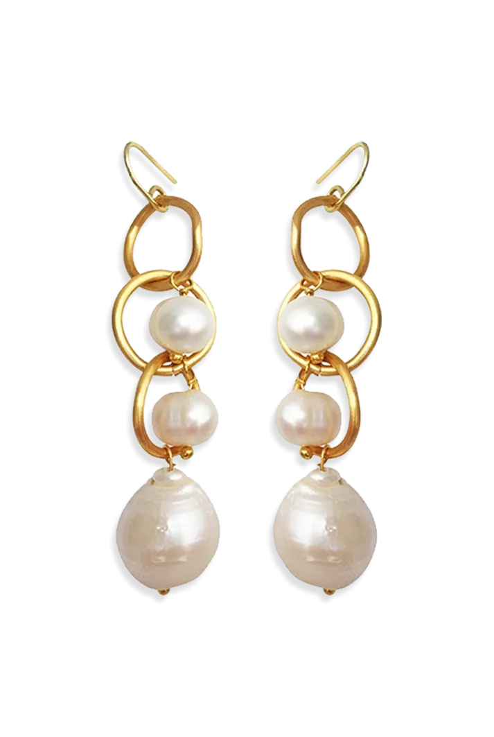 Eternity Gold Circle Drop Earrings with Baroque Pearls