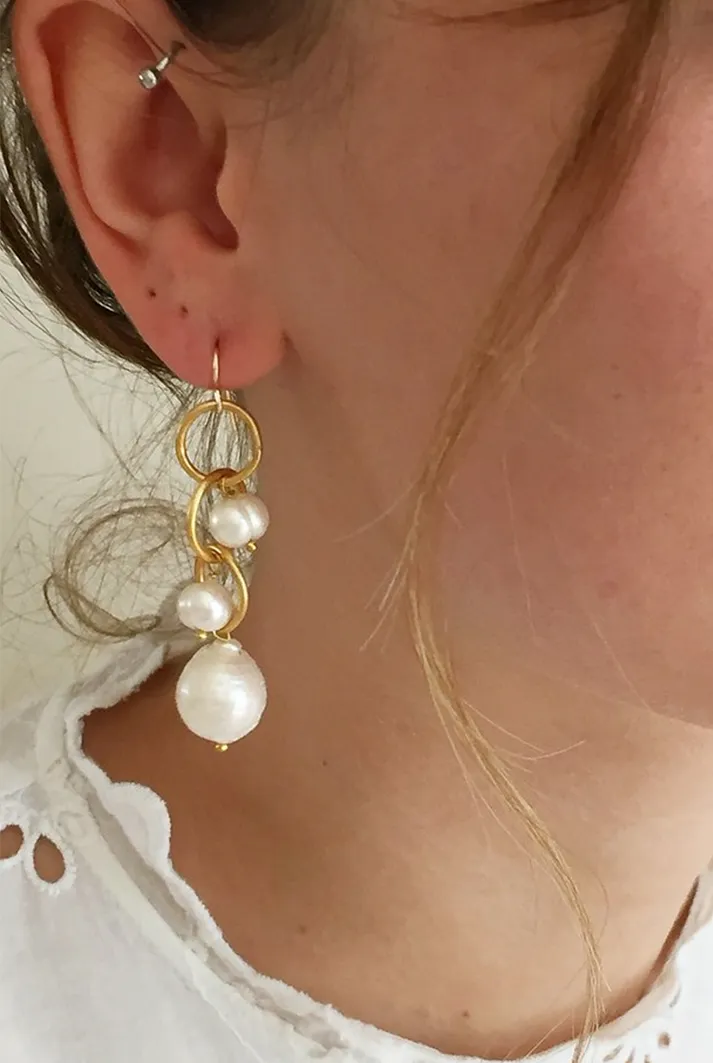 Eternity Gold Circle Drop Earrings with Baroque Pearls