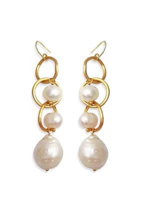 Eternity Gold Circle Drop Earrings with Baroque Pearls