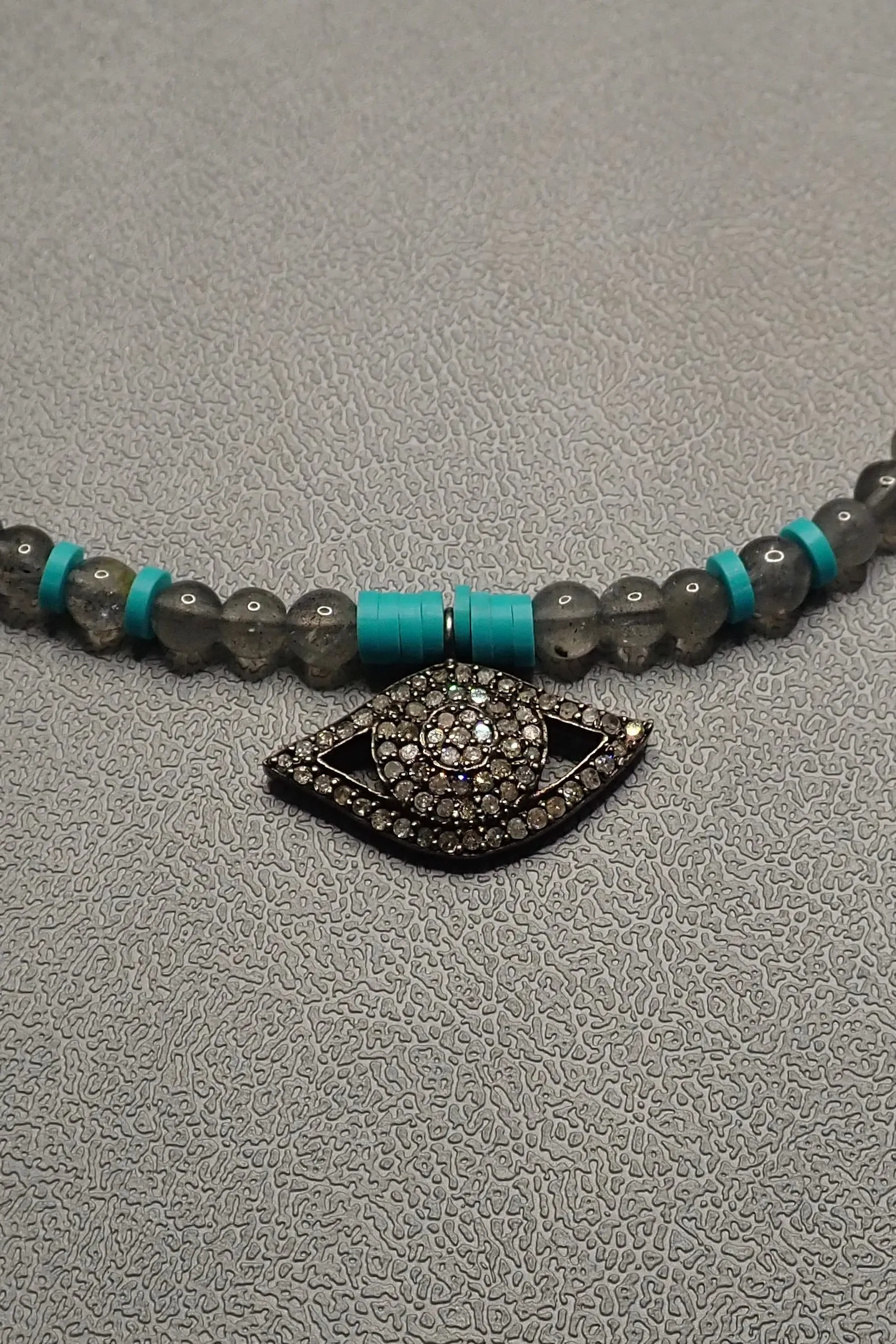 EVIL EYE LABRADORITE BEADED  NECKLACE