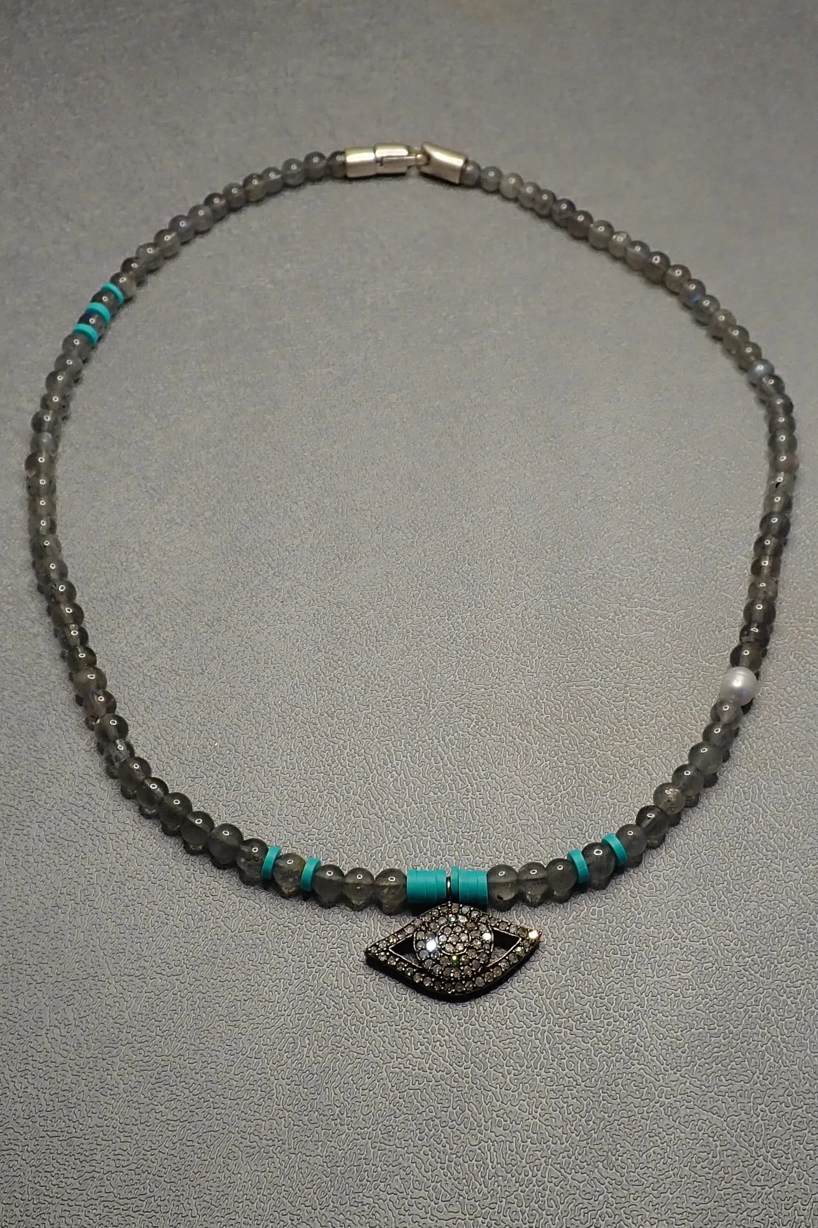 EVIL EYE LABRADORITE BEADED  NECKLACE