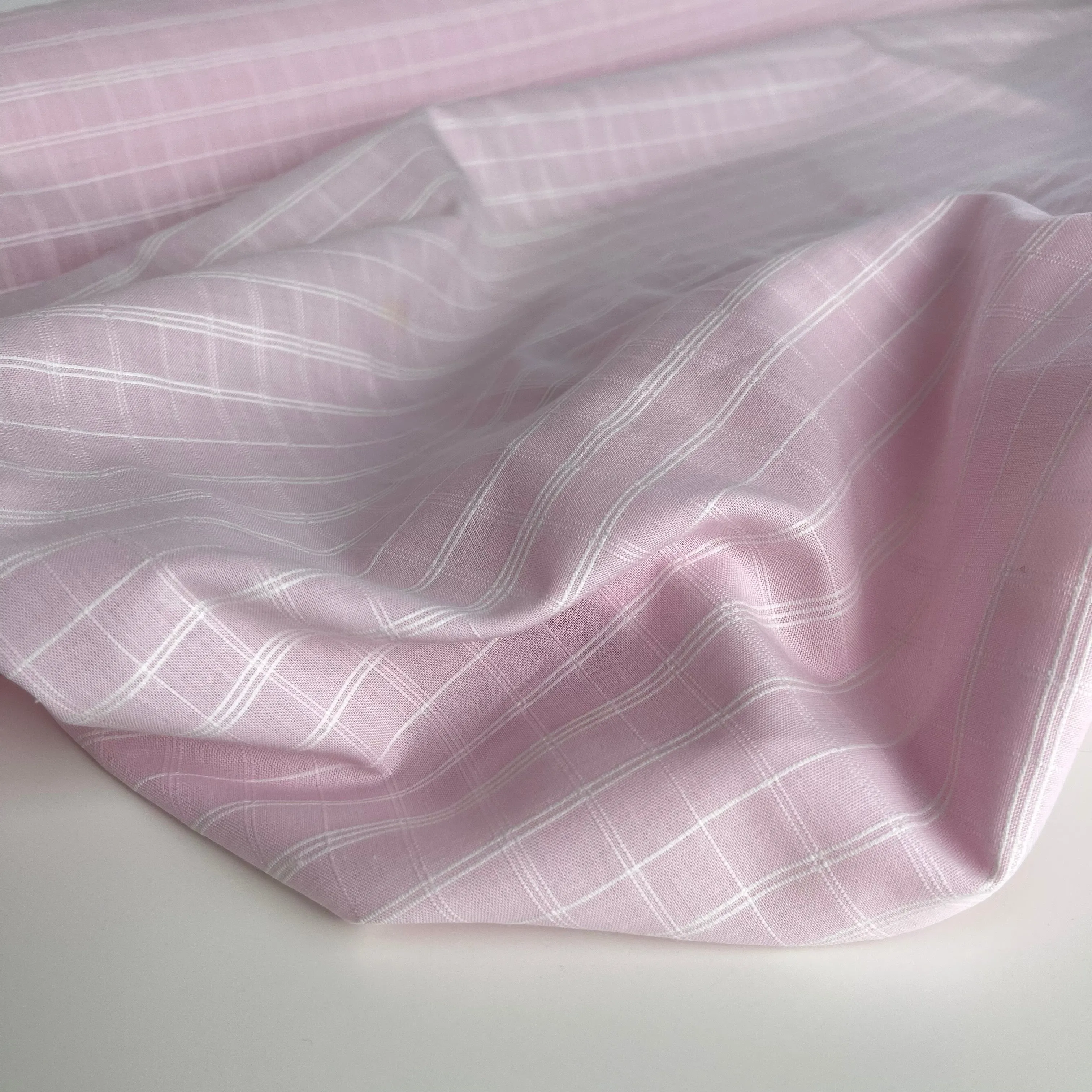 Ex-Designer Checked Light Pink Cotton Fabric