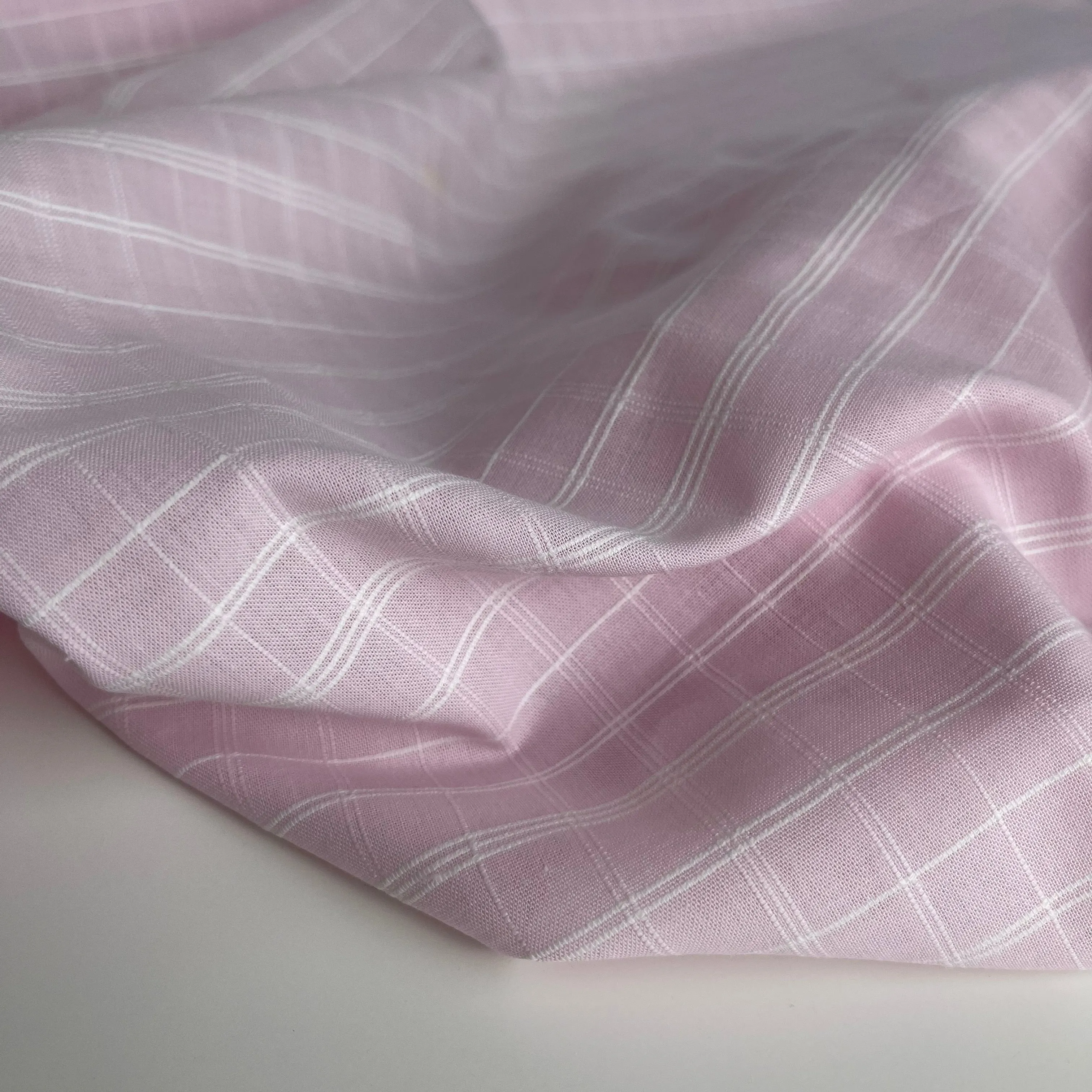 Ex-Designer Checked Light Pink Cotton Fabric