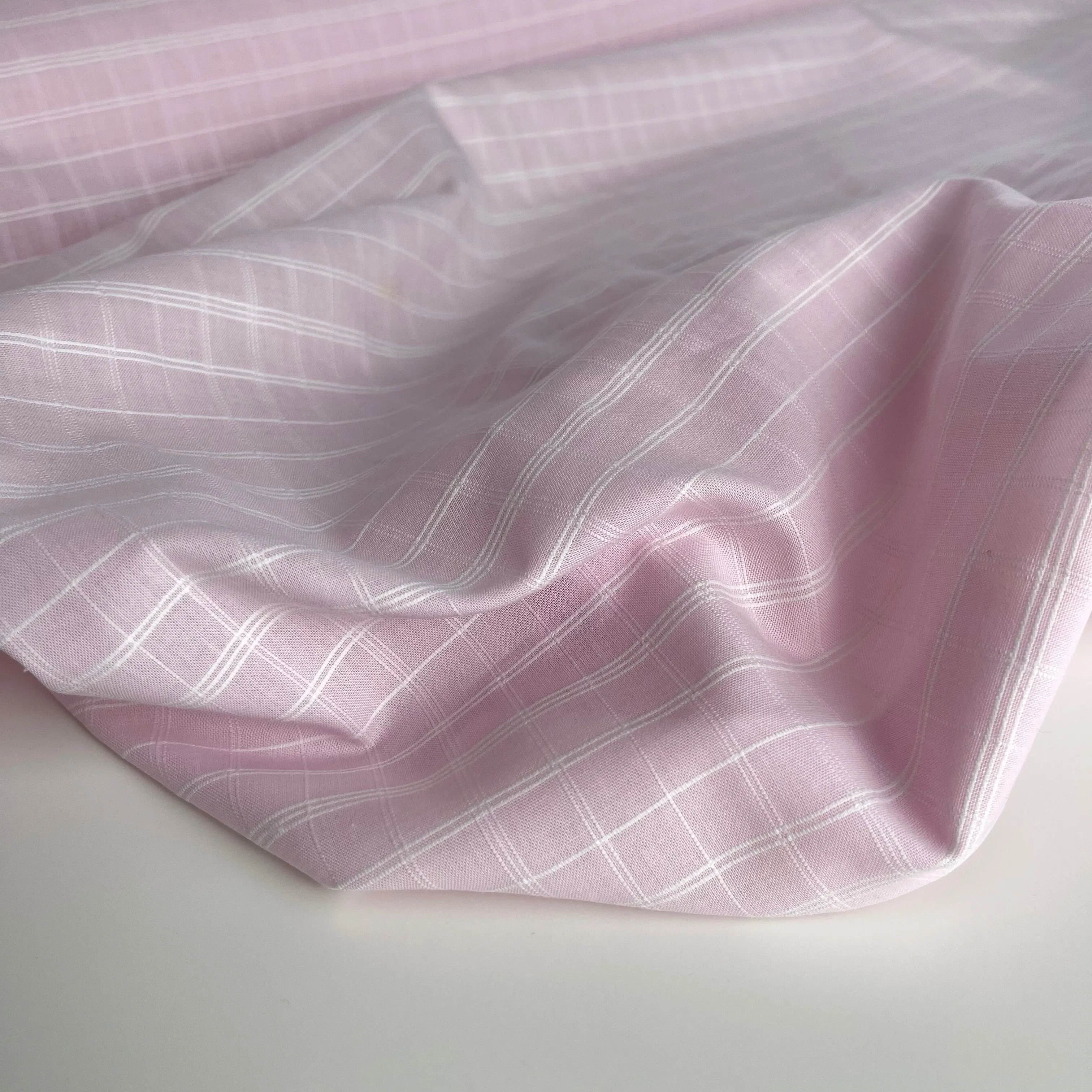 Ex-Designer Checked Light Pink Cotton Fabric