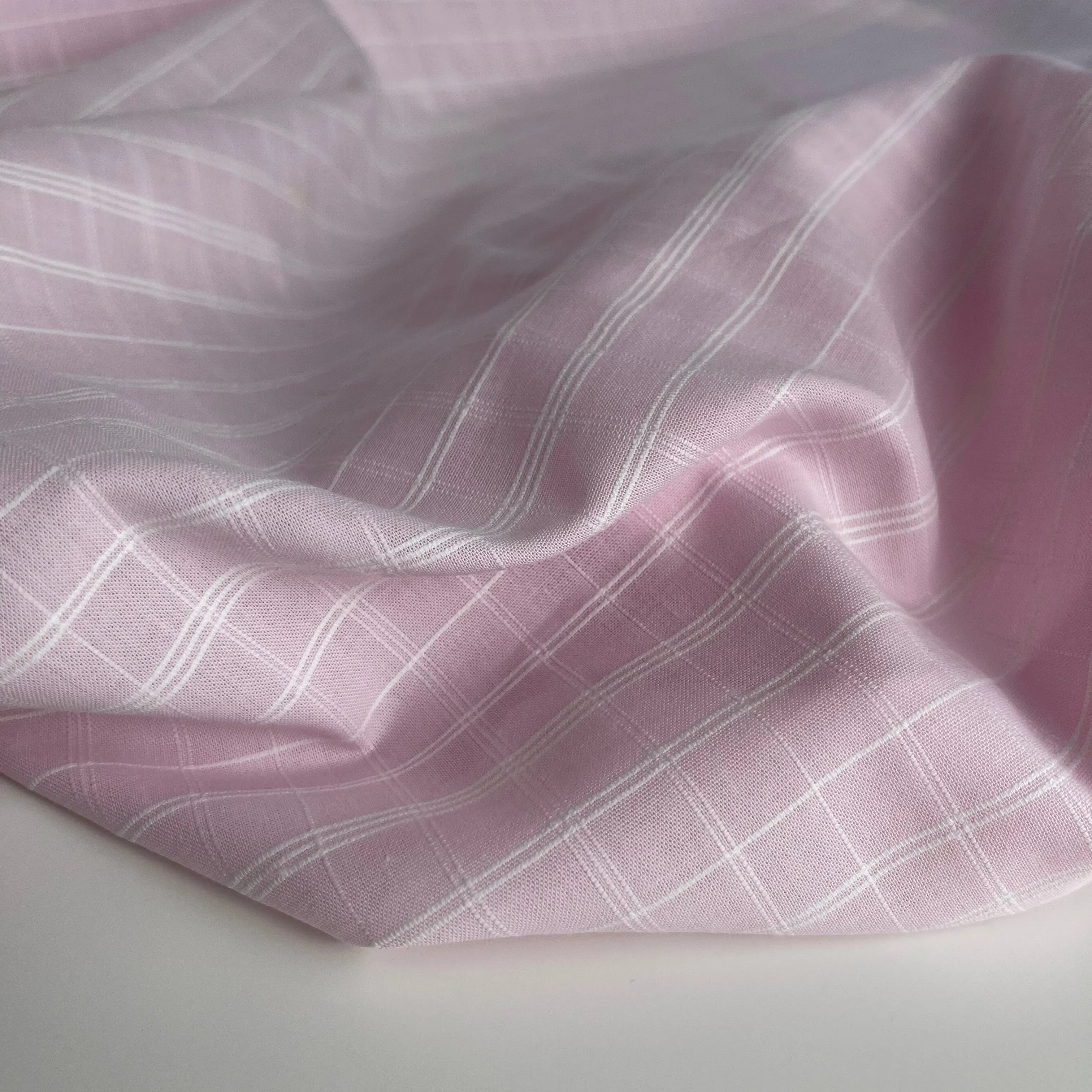 Ex-Designer Checked Light Pink Cotton Fabric