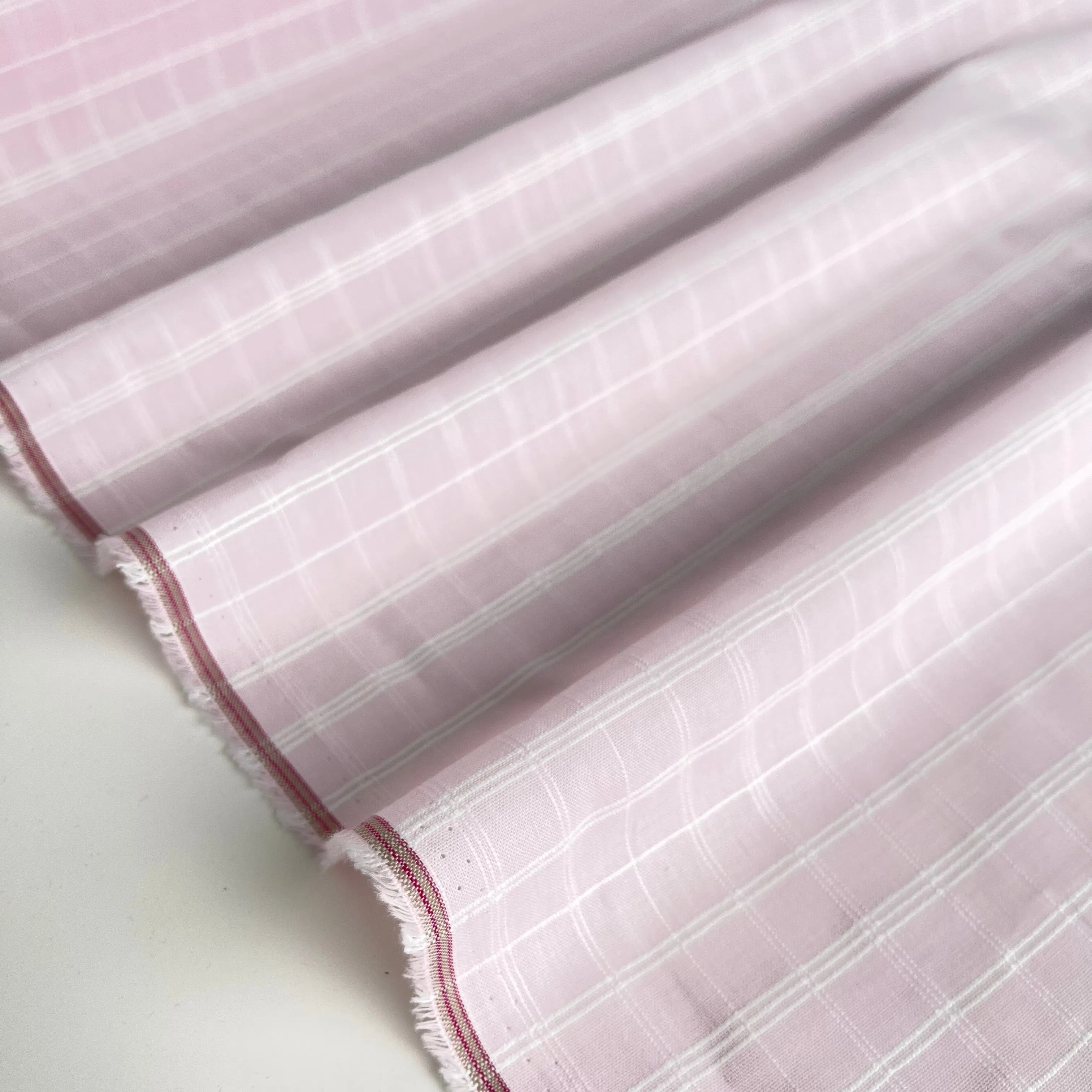 Ex-Designer Checked Light Pink Cotton Fabric