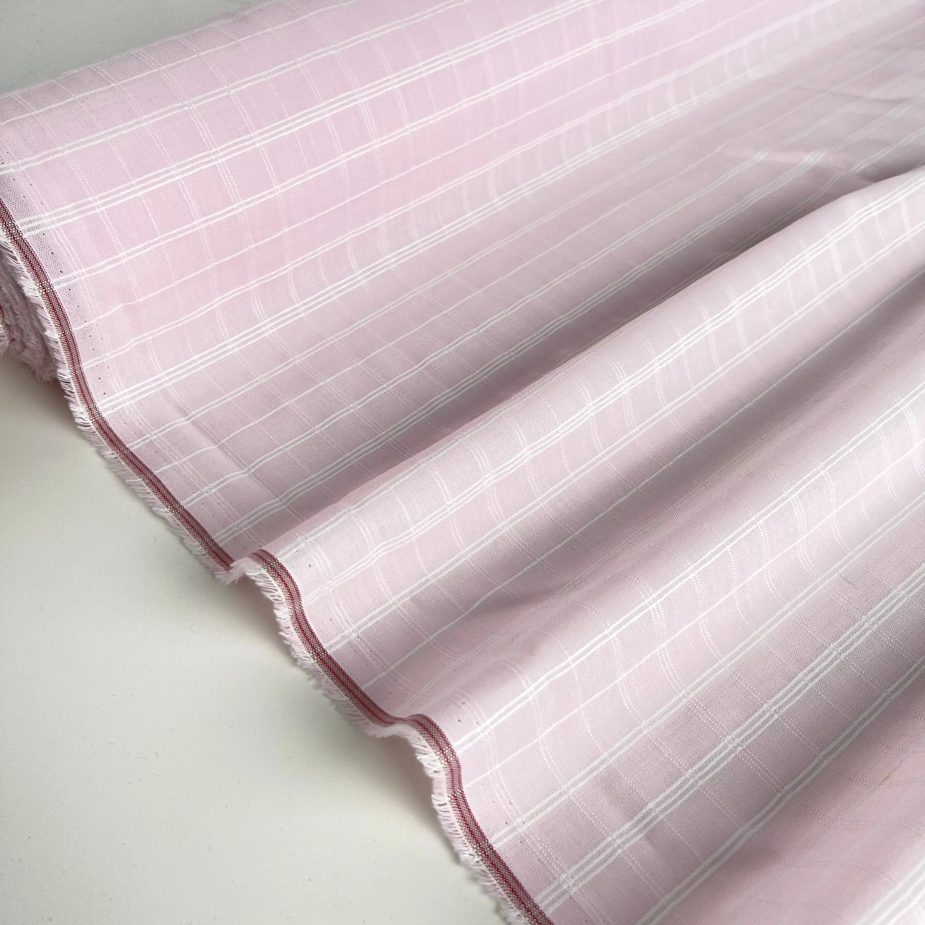 Ex-Designer Checked Light Pink Cotton Fabric