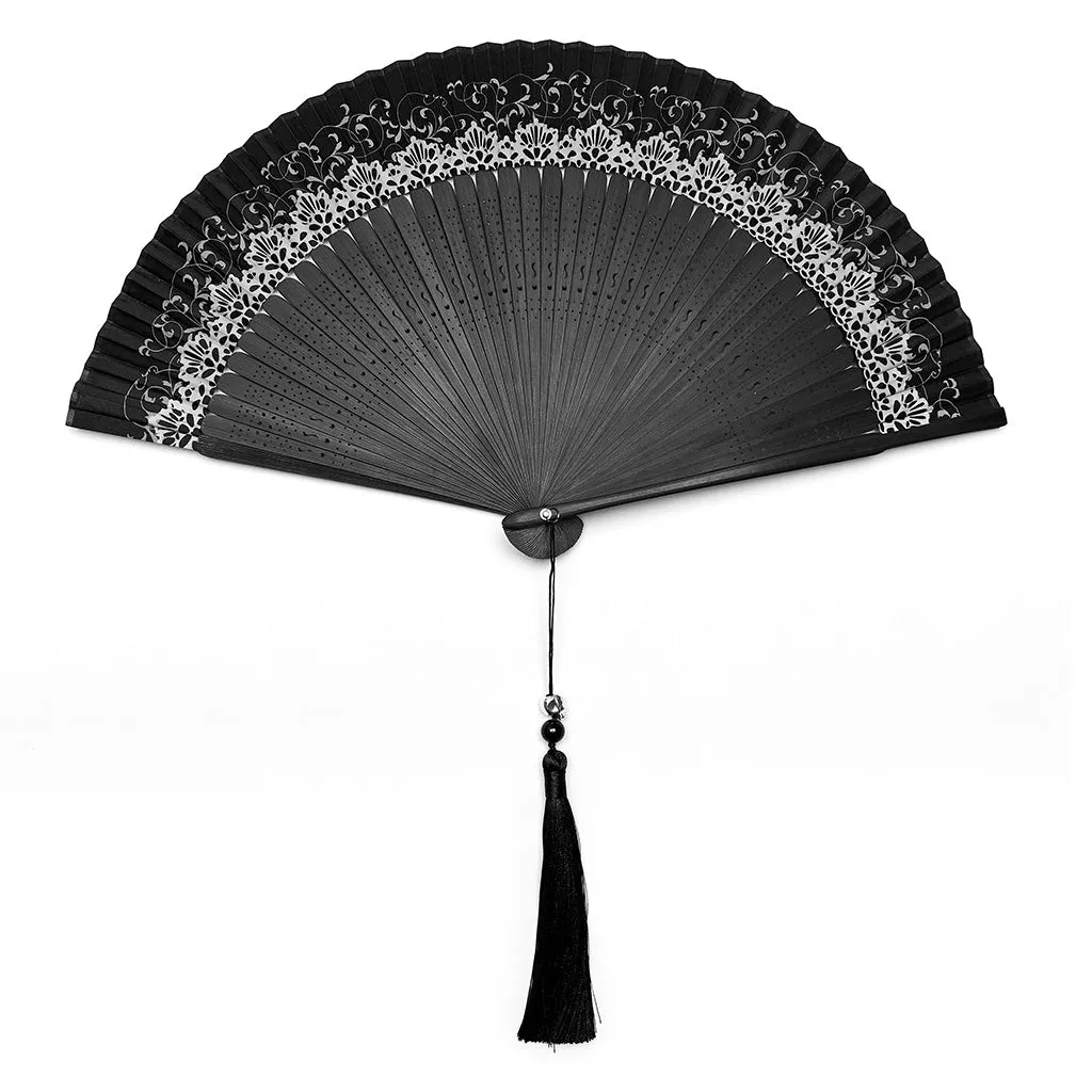 Exquisite Flower-Shaped Carving Crown Vines Elegant And Light Tassel Folding Fan Goth Carving Fan