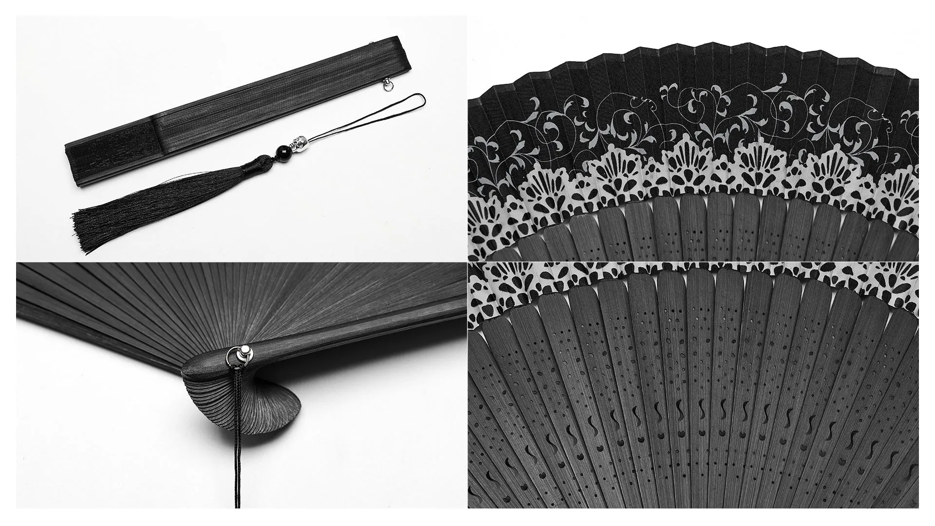 Exquisite Flower-Shaped Carving Crown Vines Elegant And Light Tassel Folding Fan Goth Carving Fan