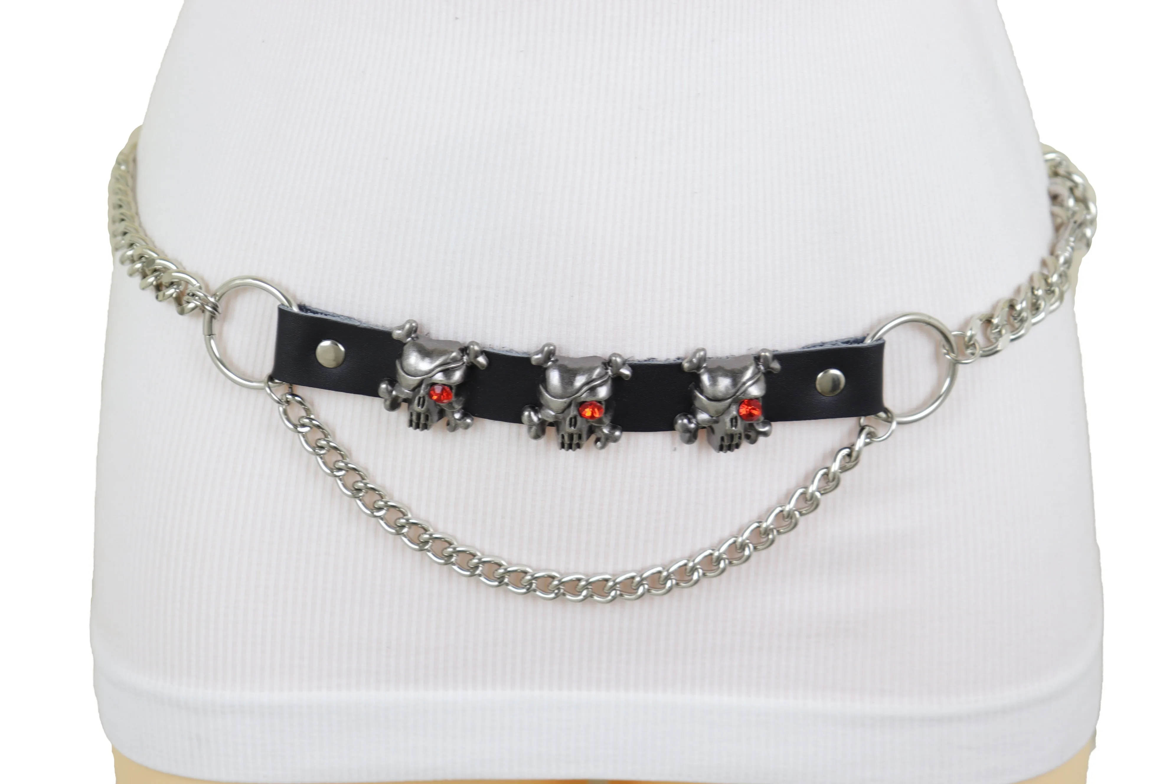 Fashion Belt Hip Waist Silver Metal Chain Skull Pirate Charms Plus XL XXL