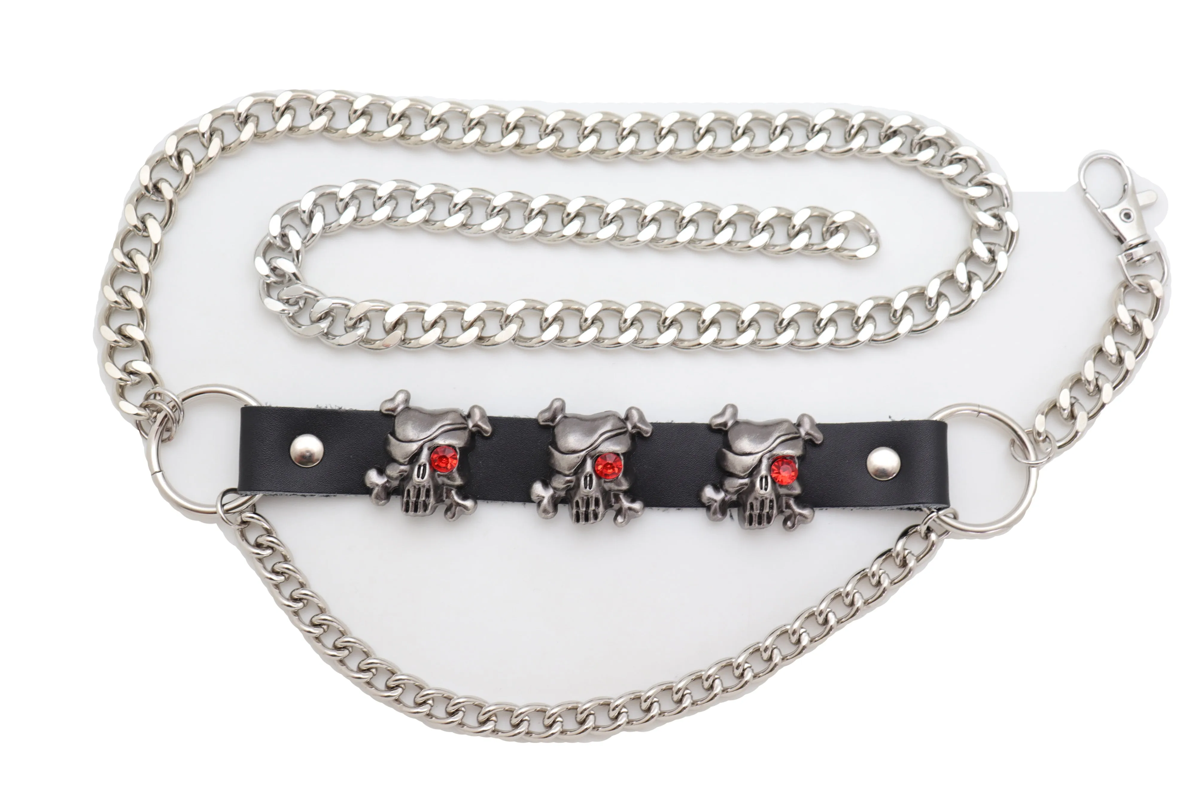 Fashion Belt Hip Waist Silver Metal Chain Skull Pirate Charms Plus XL XXL