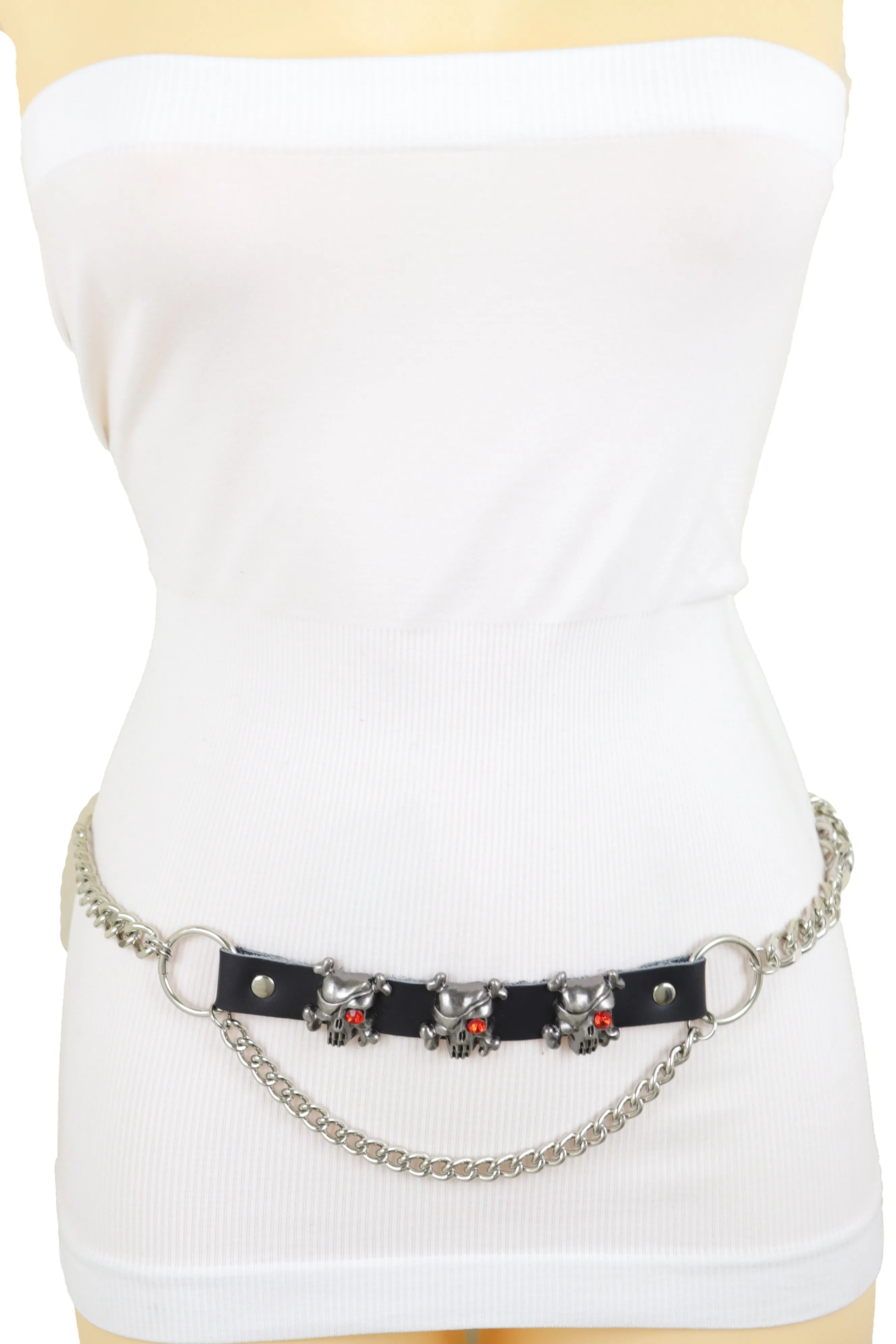 Fashion Belt Hip Waist Silver Metal Chain Skull Pirate Charms Plus XL XXL