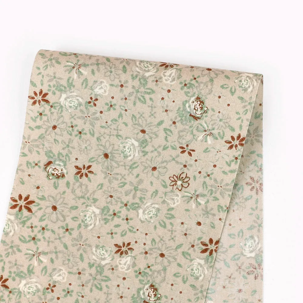 Floral Doodle Cotton Poplin - Beige Mix