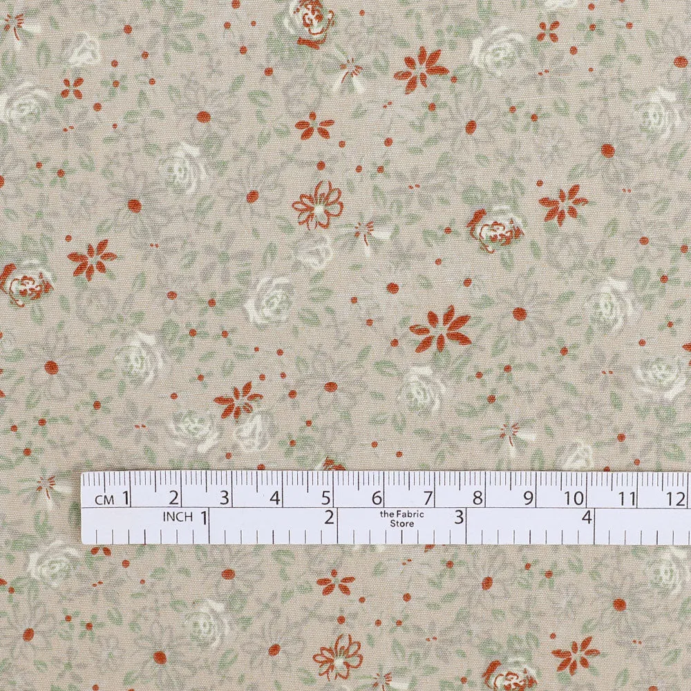 Floral Doodle Cotton Poplin - Beige Mix