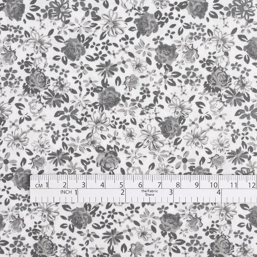 Floral Doodle Cotton Poplin - Grey Mix (remnant)