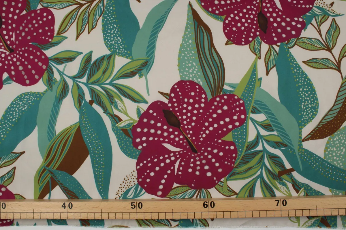 Fluid Satin - Light-Weight - Tropical Flowers Print