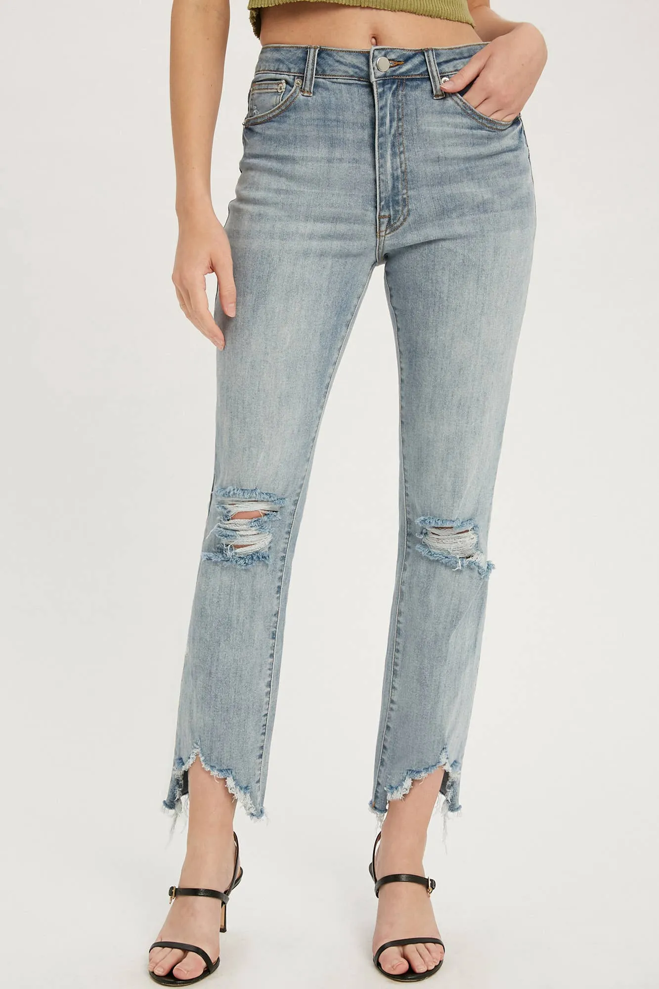 Frayed Raw Cut High Rise Jeans