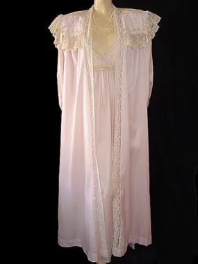 *FROM MY OWN PERSONAL COLLECTION - GORGEOUS VINTAGE VICTORIAN LOOK CHRISTIAN DIOR LACE PEIGNOIR & NIGHTGOWN SET DRIPPING WITH VINTAGE LACE, SATIN RIBBONS  & EMBROIDERY IN DUSTING POWDER - EXTRA LONG