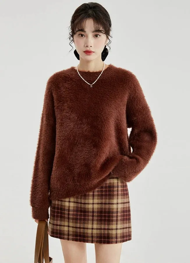 Fuzzy Oversized Round Neck Sweater