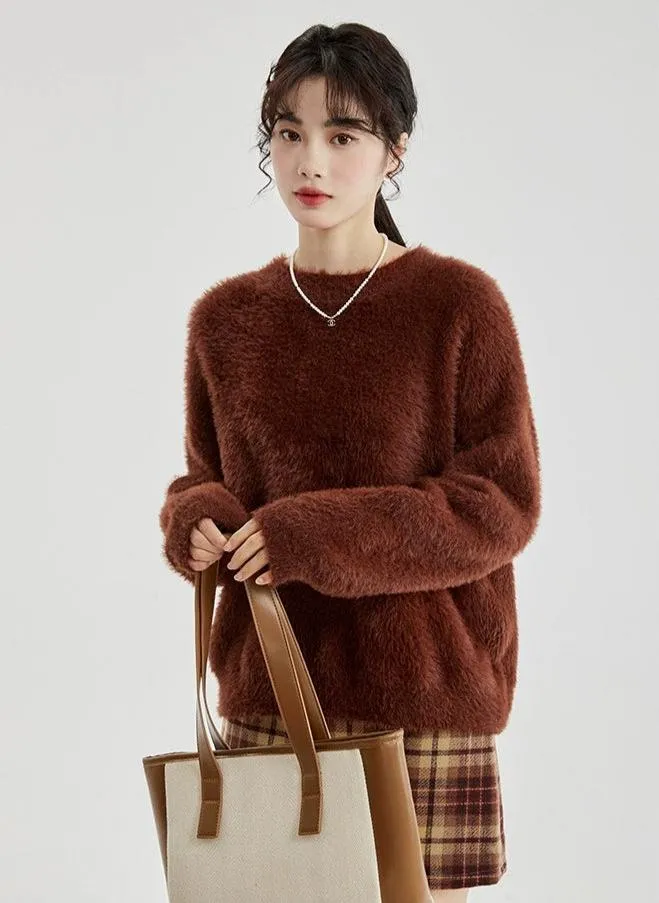 Fuzzy Oversized Round Neck Sweater