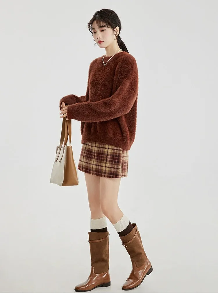 Fuzzy Oversized Round Neck Sweater