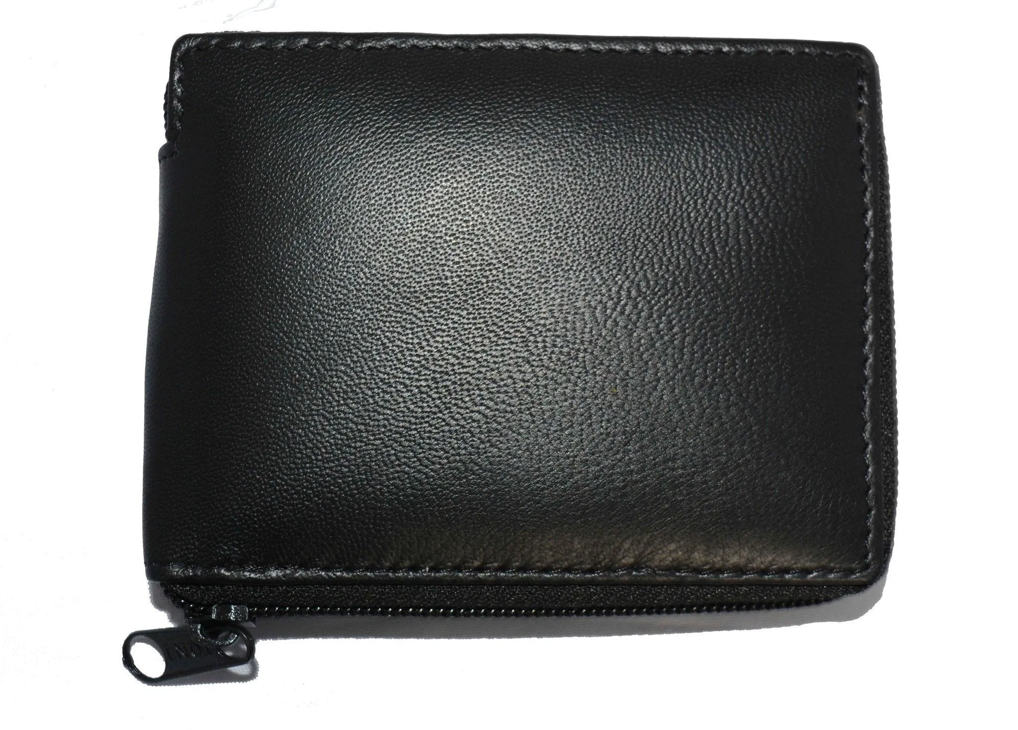 Genuine Flip ID Zipped Soft Leather Bifold Wallet - Black