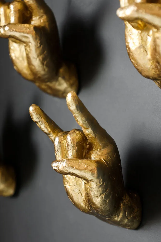 Gold Set of 4 Rock On Wall Hands