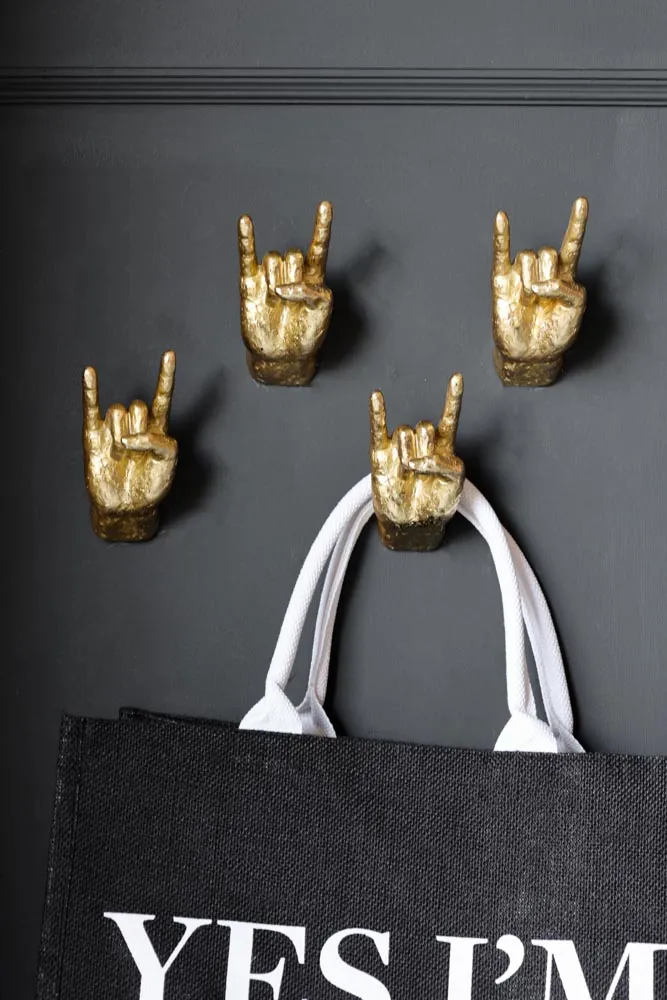 Gold Set of 4 Rock On Wall Hands