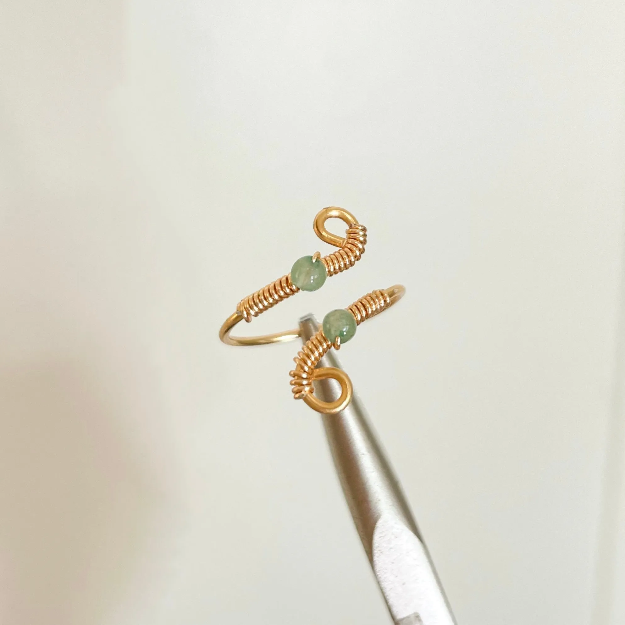 Green Aventurine Fairy Swirled Wire Ring