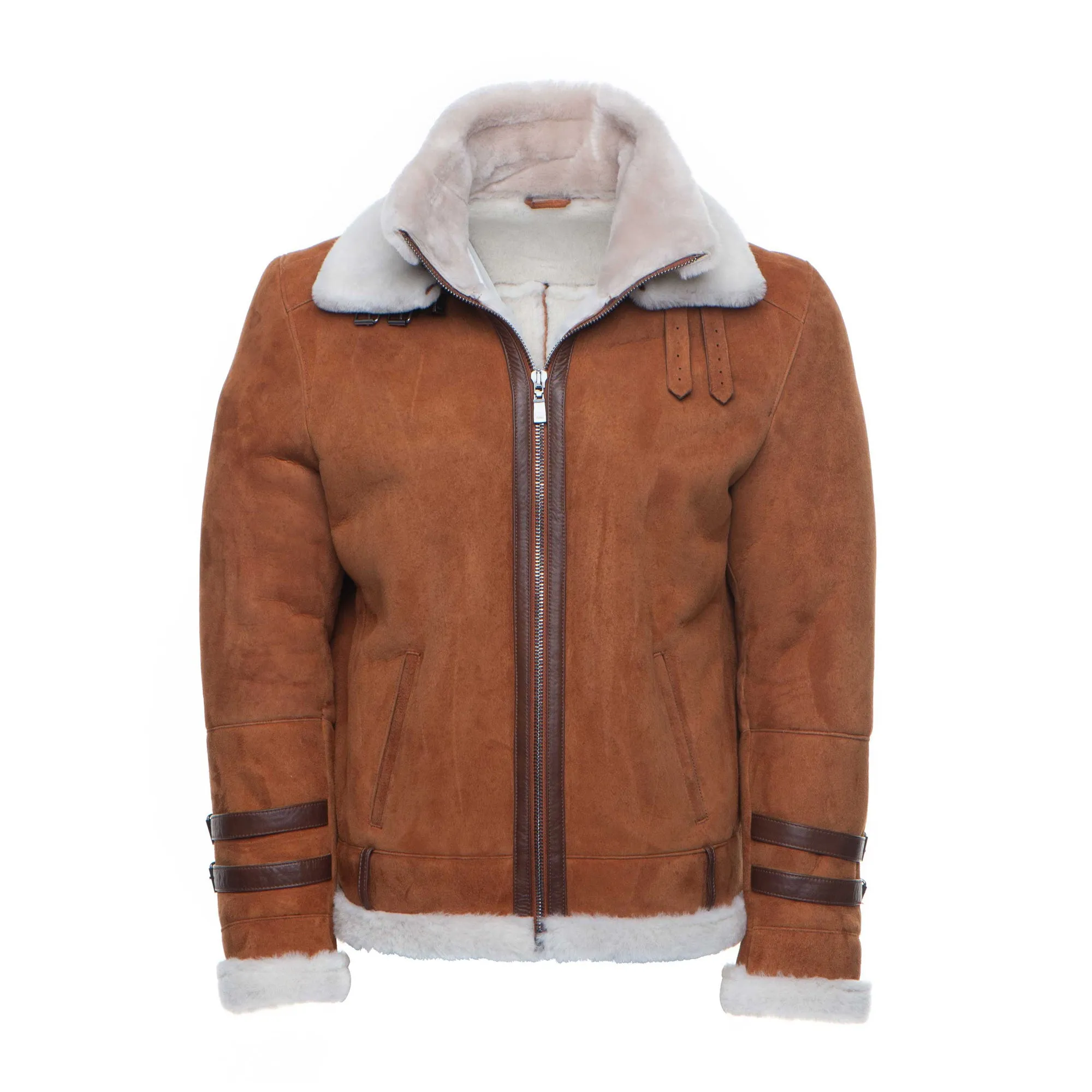 Hagan's Tan Aviator bomber Suede shearling jacket