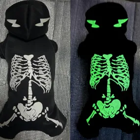 Halloween Puppy Skeleton Luminous Pet Hoodie | Glowing & Cozy