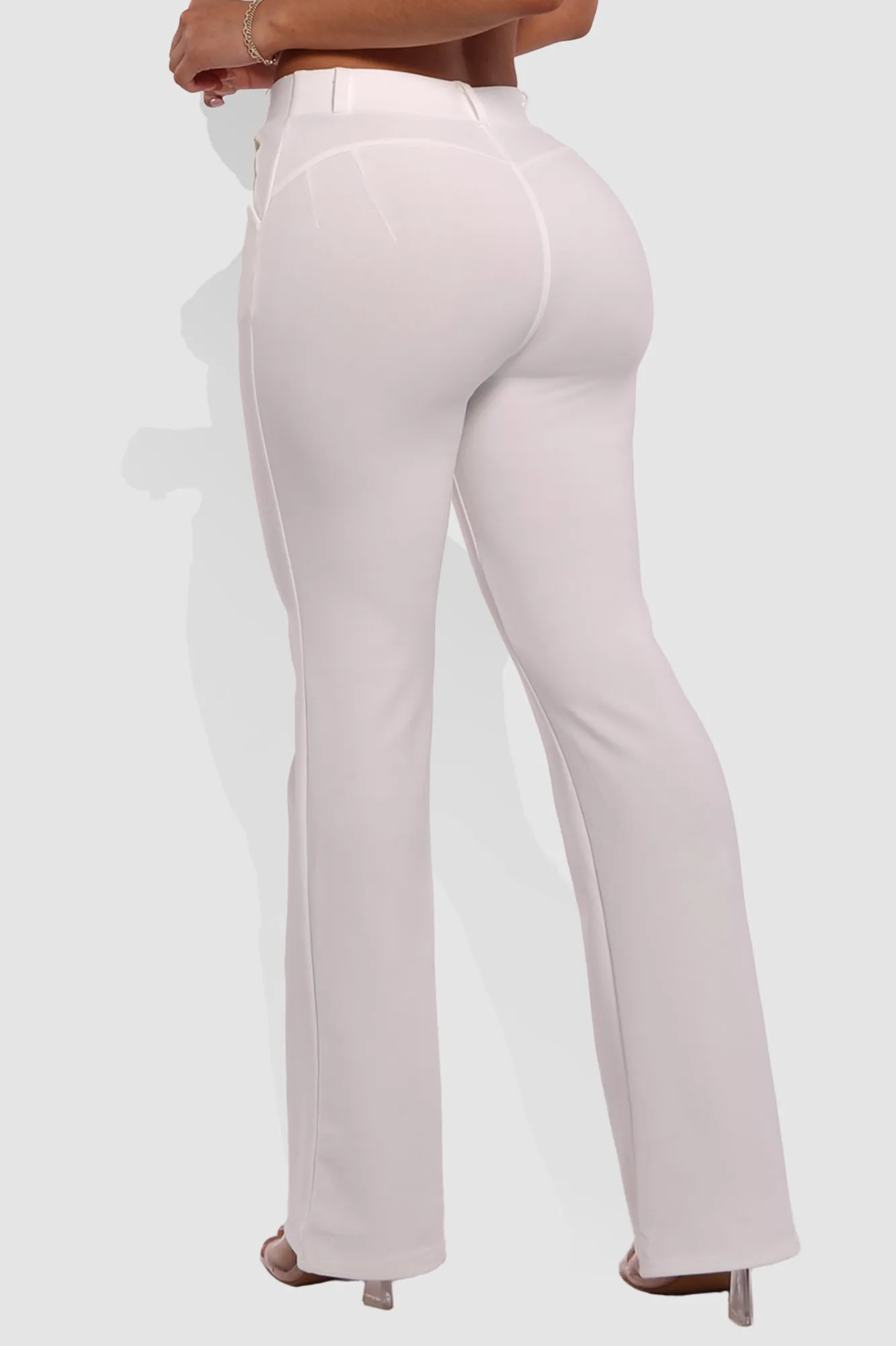 High Rise Pull On Sculpting Flare Pants - White