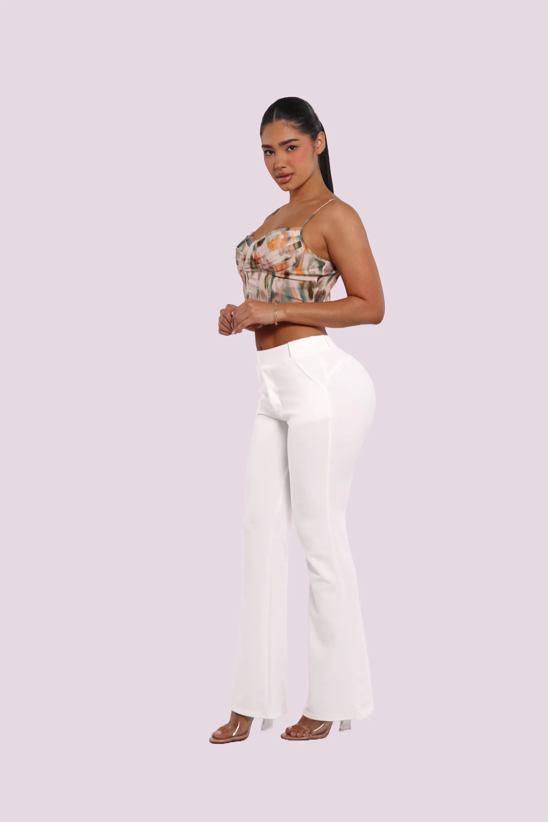 High Rise Pull On Sculpting Flare Pants - White