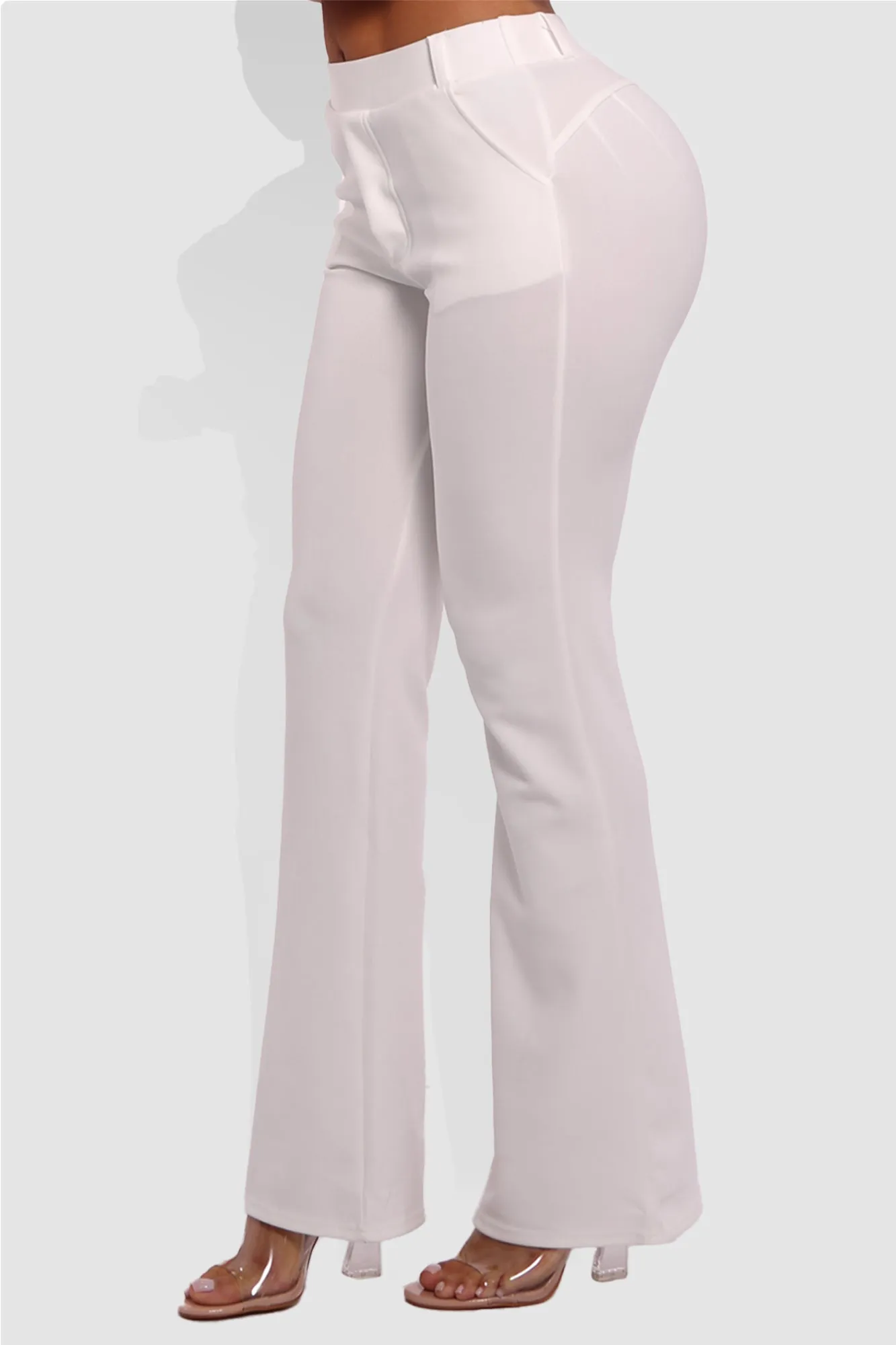 High Rise Pull On Sculpting Flare Pants - White