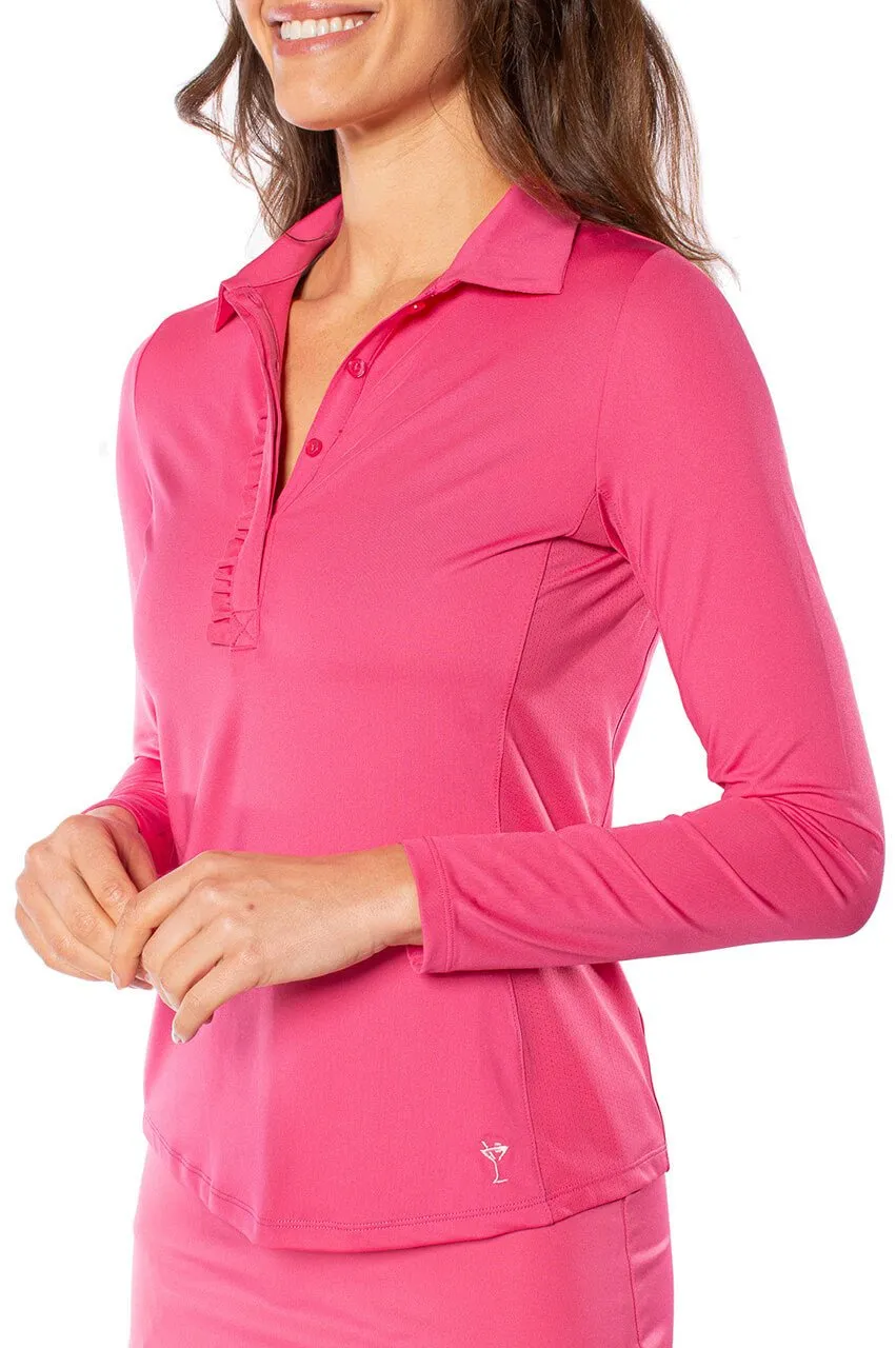 Hot Pink Long Sleeve Ruffle Polo