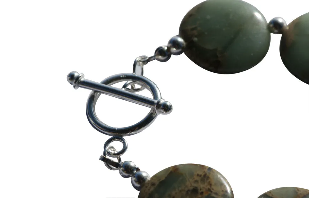 Impression Jasper and Solid Sterling Silver Beads and Clasp Bracelet.