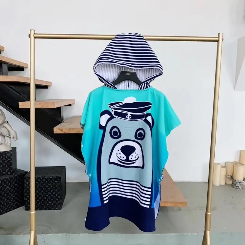 Kids Surf Beach Changing Robe - Cartoon Animal Design - Quick Dry Microfiber Towel Poncho for Children - Swimming Pool Towels with Hood