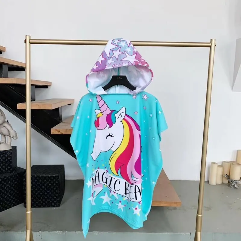 Kids Surf Beach Changing Robe - Cartoon Animal Design - Quick Dry Microfiber Towel Poncho for Children - Swimming Pool Towels with Hood