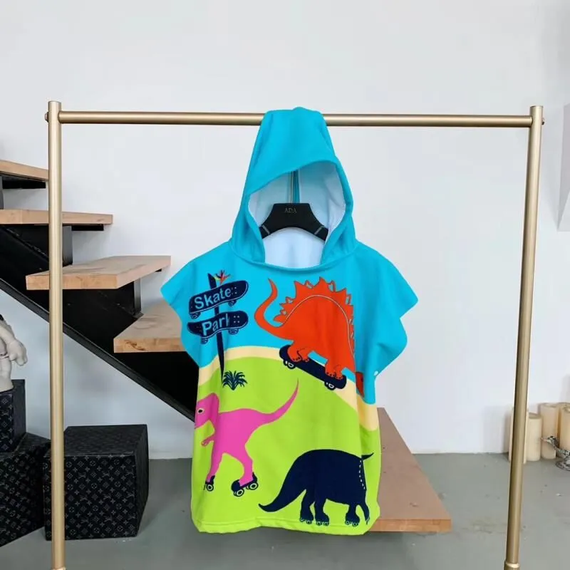 Kids Surf Beach Changing Robe - Cartoon Animal Design - Quick Dry Microfiber Towel Poncho for Children - Swimming Pool Towels with Hood