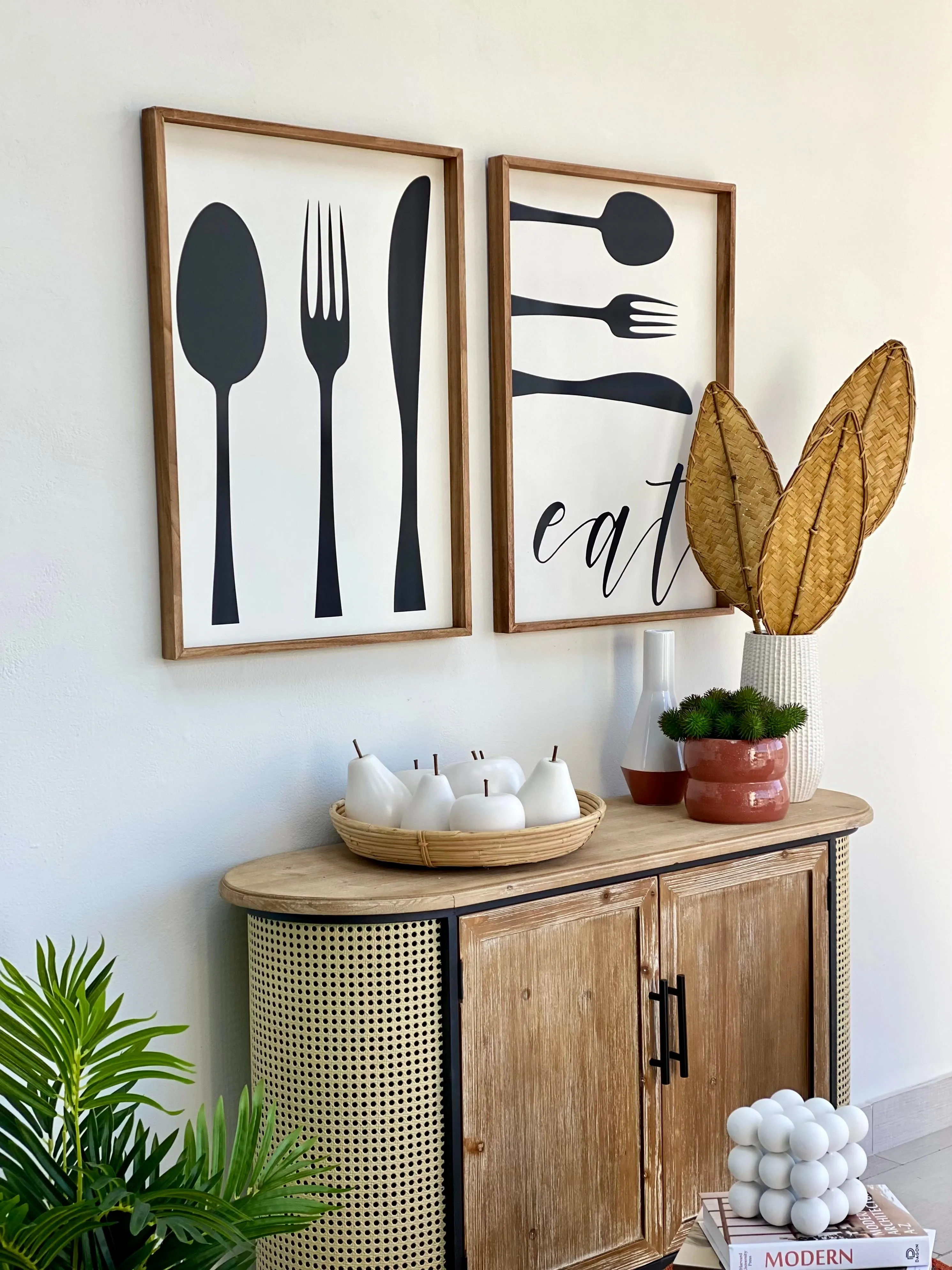 Knife Fork and Spoon and Eat Wooden Wall Art