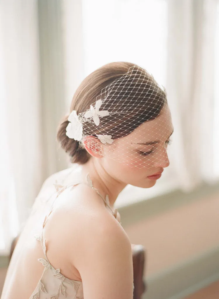 Lace embellished bandeau birdcage veil - Style # 214