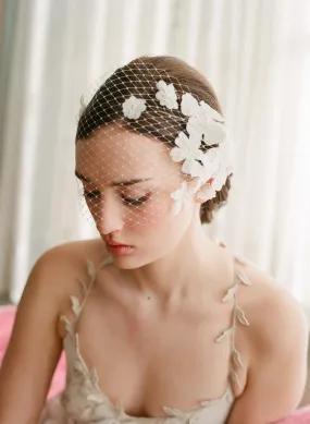 Lace embellished bandeau birdcage veil - Style # 214