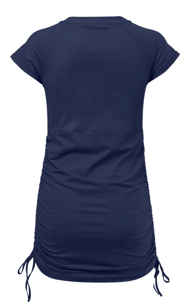 Ladies Navy Ruched SS Swim Dress/Top