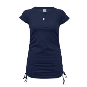 Ladies Navy Ruched SS Swim Dress/Top